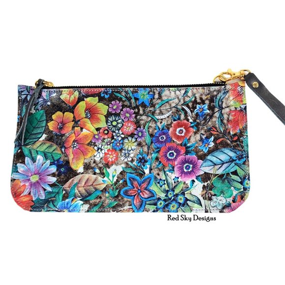 Floral Acid Wash Cowhide Wristlet - Picture 2 of 3